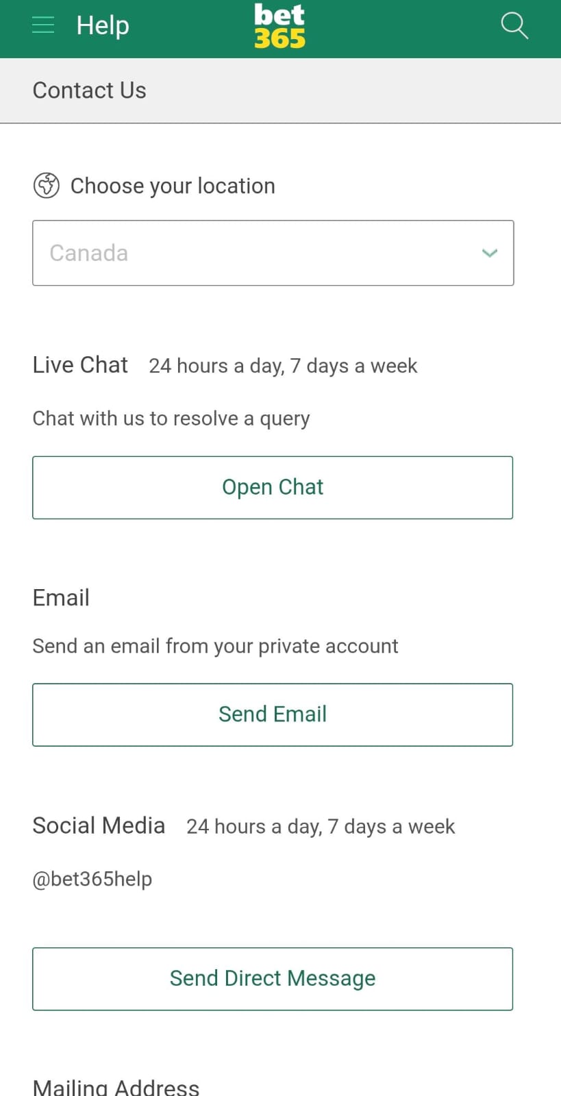 Customer support bet365 canada