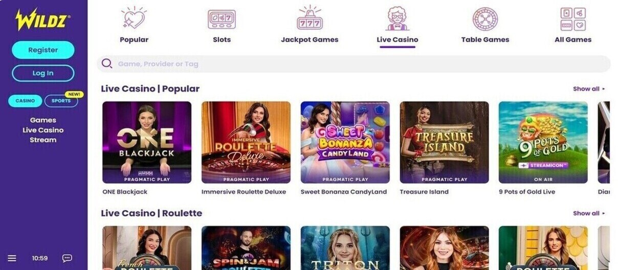 Live Casino Wildz Canada