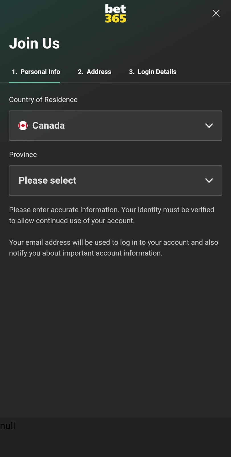 Registration bet365 canada