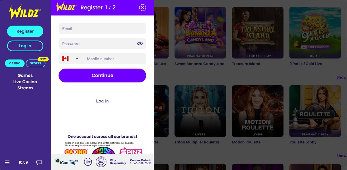 Registration Wildz Casino Canada