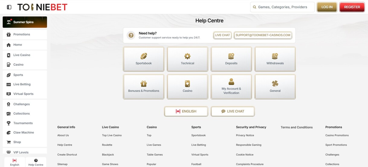 Help Center Tooniebet Canada