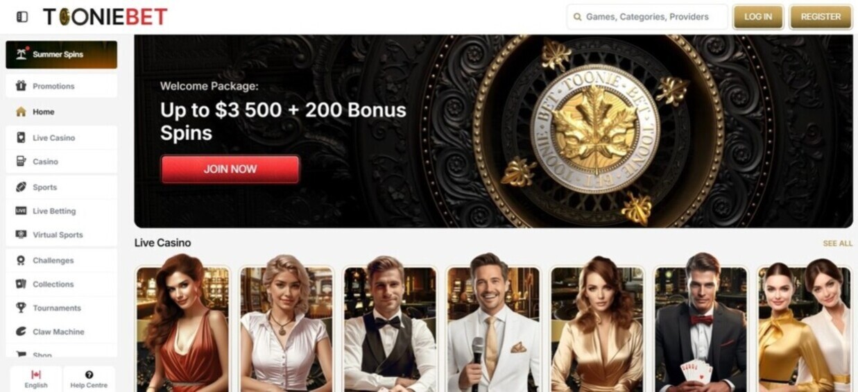 Tooniebet Casino Canada Homepage