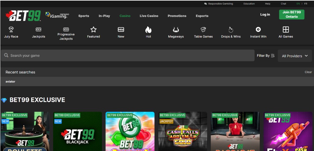 Bet99 Casino Homepage Canada