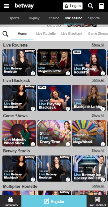 Betway Live Casino Canada mobile