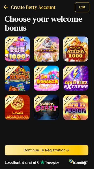 Create Account BEtty casino Canada