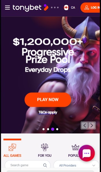 Tonybet Casino Homepage Mobile