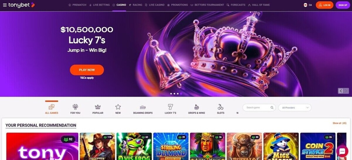 Tonybet Casino Homepage