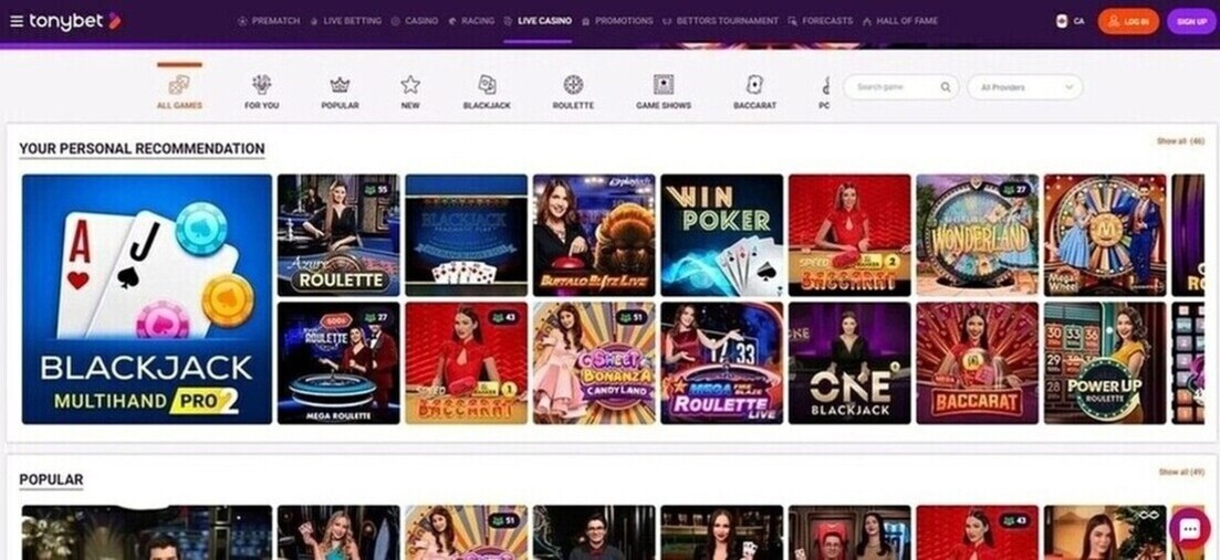 Tonybet Live Casino Canada